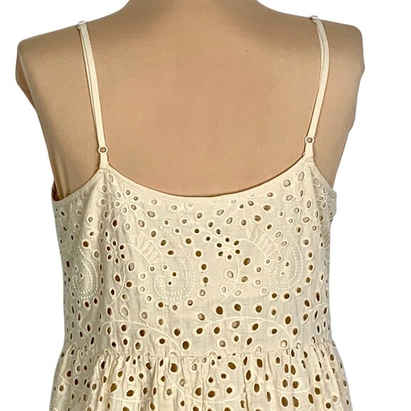 True Religion Eyelet Lace Cream Swing V-Neck Tiered Dress S Boho Festival Flowy - Picture 4 of 6